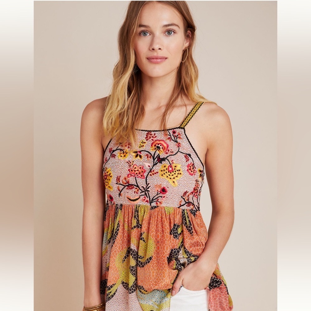 BHANUNI BY JYOTI EMBROIDERED
ANTHROPOLOGIE TOP Molly babydoll blouse size 12